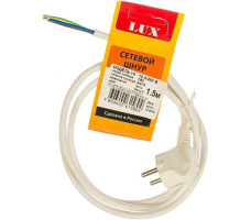 Шнур сетевой LUX V3 ПВС 1.5 м с вилкой с з/к Белый 3х0.75 Китай