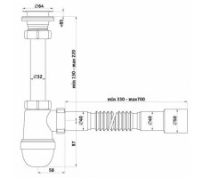 Сифон Ани 1 1/4"*40 с г/тр 40х40/50, нерж. выпуск, винт 85мм