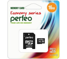 Карта памяти micro SDHC PERFEO 16GB (Class 10) + Adapter ECONOMY  series  10/100