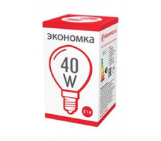 Лампа накаливания ЭКОНОМКА шар прозрачный 40Вт Е14 395лм