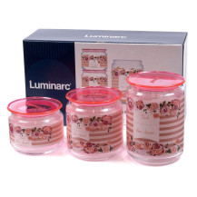Набор банок для сыпучих продуктов стекл. Rosettes 3шт 500/750/1000мл арт. Р9213 Набор банок для сыпучих продуктов стекл. Rosettes 3шт 500/750/1000мл арт. Р9213