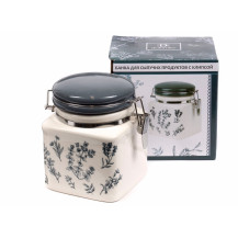 Банка для сыпучих продуктов керамика Herbal grey с клипсой 480мл арт. L2520916 Китай Банка для сыпучих продуктов керамика Herbal grey с клипсой 480мл арт. L2520916 Китай