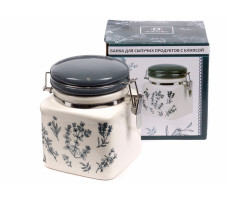 Банка для сыпучих продуктов керамика Herbal grey с клипсой 480мл арт. L2520916 Китай