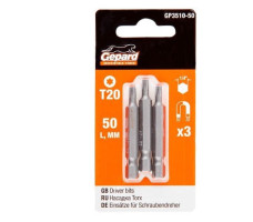 Насадка TORX T20 50мм 3шт GEPARD (GP3510-50) (бита звездочка шестилучевая звезда сталь S2 магнитная)