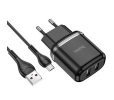 Cетевое зарядное устройство hoco N4 2USB порта черный с кабелем Micro