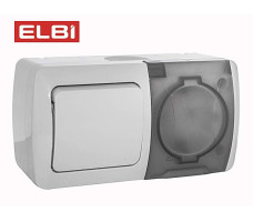 Блок выключатель 1-кл и розетка с крышкой с/з, наружная EL-BI Eva IP54, 554-011500-920