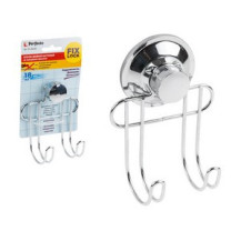 Крючок двойной настенный на вакуумной присоске, хром. сталь, FIX LOCK, PERFECTO LINEA (100x55x90 мм) Крючок двойной настенный на вакуумной присоске, хром. сталь, FIX LOCK, PERFECTO LINEA (100x55x90 мм)