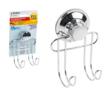 Крючок двойной настенный на вакуумной присоске, хром. сталь, FIX LOCK, PERFECTO LINEA (100x55x90 мм)