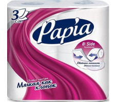 PAPIA бумага туалетная белая трехслойная 4шт