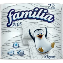 FAMILIA PLUS бумага туалетная белая двухслойная 4шт