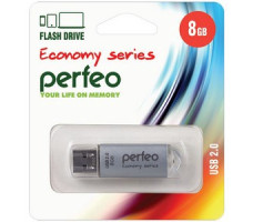 Perfeo USB флэш-диск 8GB E01 Silver economy series 10/100