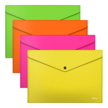 Папка-конверт на кнопке пластиковая ErichKrause® Glossy Neon, полупрозрачная, A4 Папка-конверт на кнопке пластиковая ErichKrause® Glossy Neon, полупрозрачная, A4