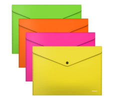 Папка-конверт на кнопке пластиковая  ErichKrause® Glossy Neon, полупрозрачная, A4