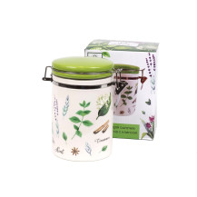 Банка для сыпучих продуктов керамика Herbal green с клипсой 800мл арт. L2520937 Китай Банка для сыпучих продуктов керамика Herbal green с клипсой 800мл арт. L2520937 Китай