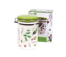 Банка для сыпучих продуктов керамика Herbal green с клипсой 800мл арт. L2520937 Китай
