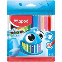 Фломастеры Maped "Color Pep's Ocean", 12цв, смываемые, ПВХ Фломастеры Maped "Color Pep's Ocean", 12цв, смываемые, ПВХ