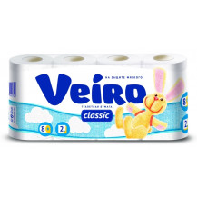 Бумага туалетная Veiro Classic 2-слоя белая 8шт