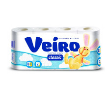Бумага туалетная Veiro Classic 2-слоя белая 8шт