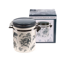 Банка для сыпучих продуктов керамика Herbal grey с клипсой 630мл арт. L2520918 Китай Банка для сыпучих продуктов керамика Herbal grey с клипсой 630мл арт. L2520918 Китай