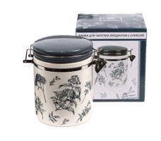 Банка для сыпучих продуктов керамика Herbal grey с клипсой 630мл арт. L2520918 Китай