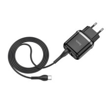 Cетевое зарядное устройство hoco N4 2USB порта черный с кабелем Type-C
