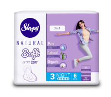 Женские гигиенические прокладки, 6 шт (СЗ) Sleepy Natural SOFT EXTRA SOFT 3 в 1 Night
