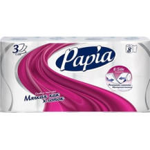 PAPIA бумага туалетная белая трехслойная 8шт