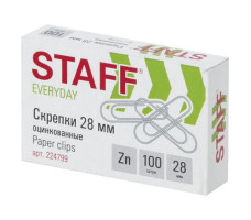 Скрепка канцелярская оцинкованная STAFF EVERYDAY 28 мм., 100 шт. арт. 224799