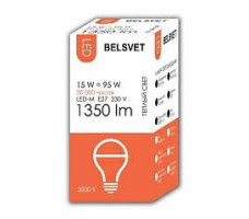 Лампа светодиодная BELSVET LED-M A65 15 W 3000 K E27 (Груша)