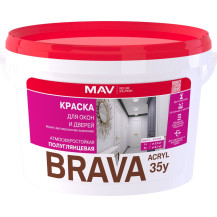 Краска BRAVA ACRYL 35у для окон и дверей ВД-АК-1035у белая полуглянцевая 3 л (3,3 кг)