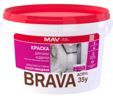 Краска BRAVA ACRYL 35у для окон и дверей ВД-АК-1035у белая полуглянцевая 3 л (3,3 кг)