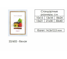 Рамка пласт. со стеклом белая 21х30 арт.22/602