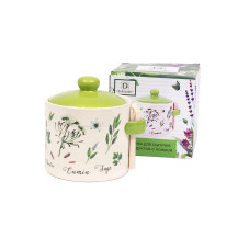 Банка для сыпучих продуктов керамика Herbal green с ложкой 450мл арт. L2520931 Китай Банка для сыпучих продуктов керамика Herbal green с ложкой 450мл арт. L2520931 Китай
