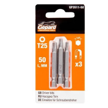 Насадка TORX T25 50мм 3шт GEPARD (GP3511-50) (бита звездочка шестилучевая звезда сталь S2 магнитная)