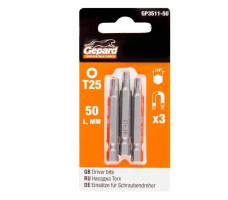 Насадка TORX T25 50мм 3шт GEPARD (GP3511-50) (бита звездочка шестилучевая звезда сталь S2 магнитная)