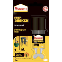 Клей "Момент" супер эпокси, прозрачный, 6 мл.