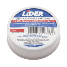 Лента сантехническая PTFE 12 м/12 мм, LIDER