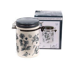 Банка для сыпучих продуктов керамика Herbal grey с клипсой 800мл арт. L2520917 Китай Банка для сыпучих продуктов керамика Herbal grey с клипсой 800мл арт. L2520917 Китай