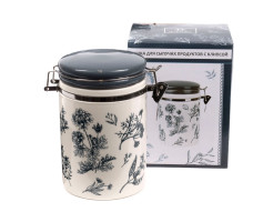 Банка для сыпучих продуктов керамика Herbal grey с клипсой 800мл арт. L2520917 Китай