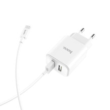 Cетевое зарядное устройство hoco C62A 2USB порта белый с кабелем micro Cетевое зарядное устройство hoco C62A 2USB порта белый с кабелем micro