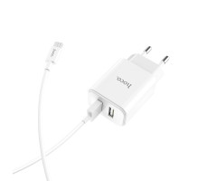 Cетевое зарядное устройство hoco C62A 2USB порта белый с кабелем micro