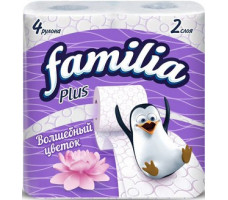 FAMILIA PLUS бумага туалетная белая двухслойная Волшебный цветок 4шт