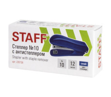 Степлер STAFF 10 на 12 листов с антистеплером, синий арт. 228738