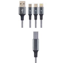 Кабель PERFEO USB2,0 A вилка-3в1 Micro+ ype C+8 PIN вилка серый 1,2 м Кабель PERFEO USB2,0 A вилка-3в1 Micro+ ype C+8 PIN вилка серый 1,2 м