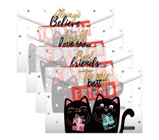 Папка-конверт на кнопке пластиковая ErichKrause® Feline Friends, A4