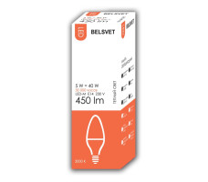 Лампа светодиодная BELSVET LED-М C37 5W 3000 К E14 (свеча)