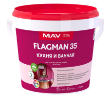 Краска FLAGMAN 35 кухня и ванная (ВД-АК-2035) белая полуглянцевая 1 л (1,1 кг)
