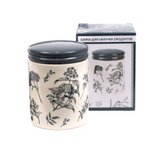 Банка для сыпучих продуктов керамика Herbal grey 630мл арт. L2520919 Китай Банка для сыпучих продуктов керамика Herbal grey 630мл арт. L2520919 Китай