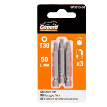 Насадка TORX T30 50мм 3шт GEPARD (GP3513-50) (бита звездочка шестилучевая звезда сталь S2 магнитная) Насадка TORX T30 50мм 3шт GEPARD (GP3513-50) (бита звездочка шестилучевая звезда сталь S2 магнитная)