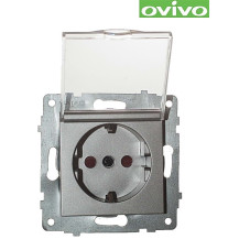 Розетка с заземлением с крышкой, Ovivo серебро, механизм арт.600-000310-243